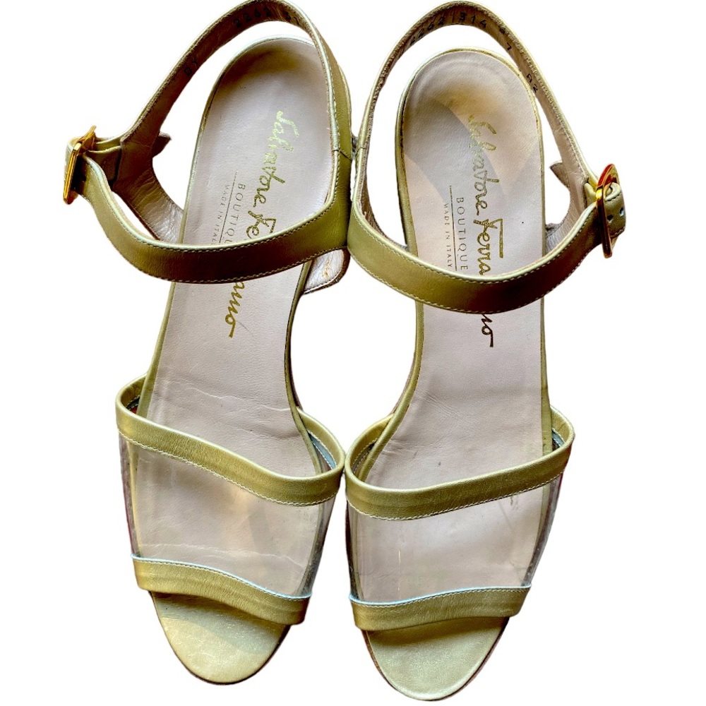 Salvatore Ferragamo Champagne Leather Ankle Strap Sandals Size 7
